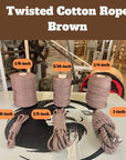 Image featuring different sizes of Ravenox Brown Twisted Cotton Rope, illustrating its diverse applications, as presented on Ravenox's product page. (3846903873)