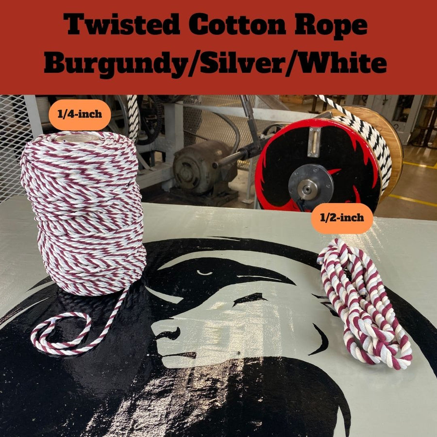 Elegant Ravenox Cotton Rope in a rich blend of burgundy, silver, and white hues, showcasing its versatility for upscale crafting and décor projects. (5723325825)
