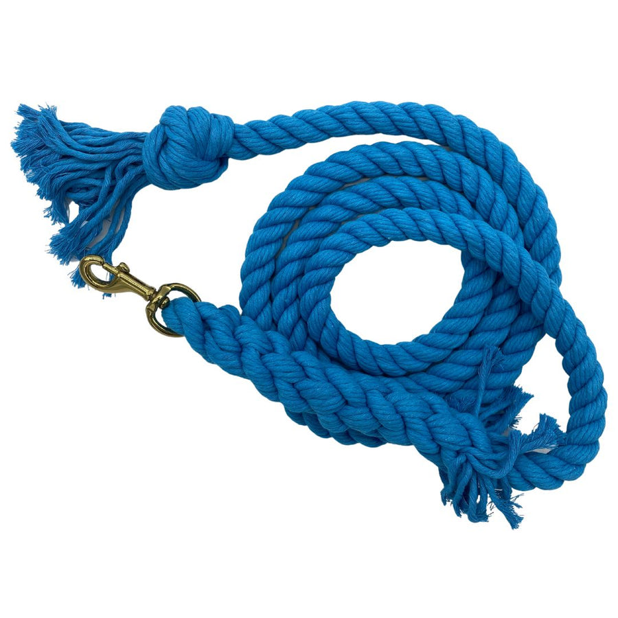 Ravenox Turquoise Cotton Rope Horse Lead – Extra Large. Vibrant and strong, designed for lasting outdoor use. UV-resistant, free from harmful chemicals. Features robust Brass Swivel Bolt Snaps. American-made by a Service-Disabled Veteran-Owned Business. (6479825409)