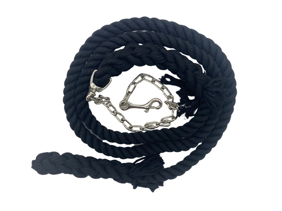 Ravenox Handmade Cotton Rope Horse Lead with Chain Black (1806013268058)