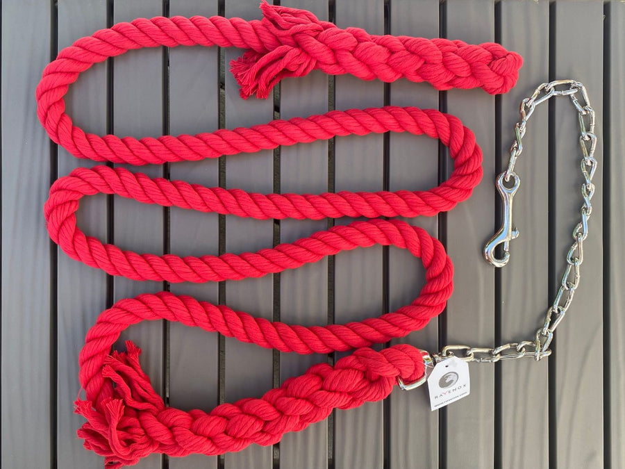 Ravenox Handmade Cotton Rope Horse Lead with Chain Red (1806013268058)