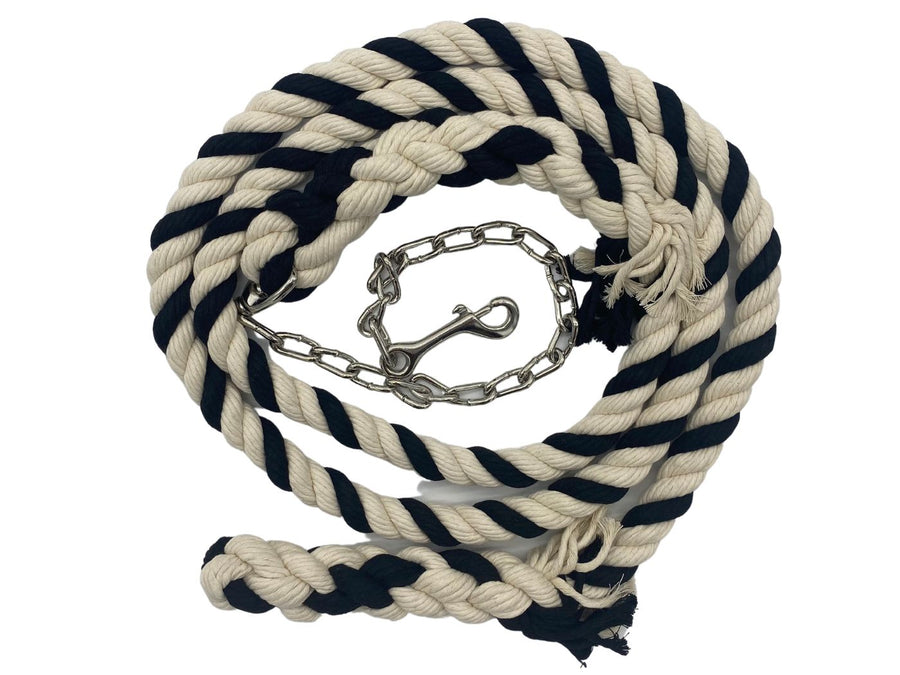Ravenox Handmade Cotton Rope Horse Lead with Chain White White Black (1806013268058)