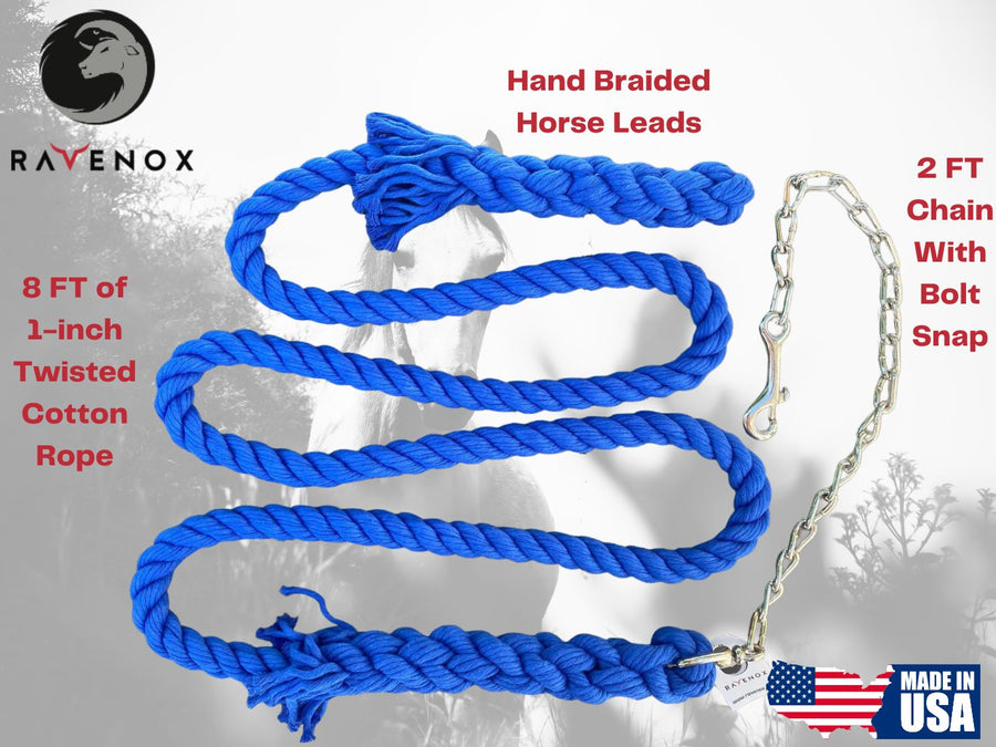Ravenox Handmade Cotton Rope Horse Lead with Chain Made in America (1806013268058)