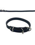 Extra Small - Black Latigo Leather Dog Collar (Back View) A closer look at the smooth beveled edges and premium solid brass and stainless-steel hardware. Ensure your small canine's safety with this moisture-resistant, durable collar. (7923369541869)