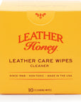 Image of the Leather Honey Leather Care Wipes (10 Pack) box, showcasing its compact and convenient packaging, with individual wipes visible, indicating their readiness for immediate leather cleaning use. (8289571373293)