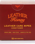 Image of the Leather Honey Leather Care Wipes (10 Pack) - Leather Conditioner in its packaging box, showcasing the convenient and ready-to-use wipes for leather care and conditioning. (8289574846701)