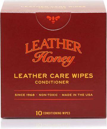 Image of the Leather Honey Leather Care Wipes (10 Pack) - Leather Conditioner in its packaging box, showcasing the convenient and ready-to-use wipes for leather care and conditioning. (8289574846701)