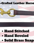 Product specifications for Amish-made Ravenox leather horse lead, detailing craftsmanship and quality. (8213561540845)