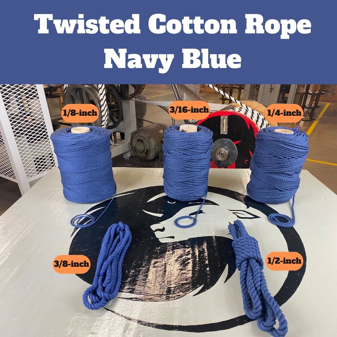 Natural Twisted Cotton Rope - Soft But Strong - Assorted Colors - 1/2 inch Diameter (Blue, 100 Feet)