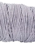 Assorted sizes of Ravenox Pearl Grey three-strand cotton macrame cords, including 3MM, 5MM, 6MM, and 9.5MM, displayed to showcase the varying thicknesses and the cord's smooth, subtle hue. (8358473957613)