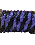 Close-up of a Ravenox black and purple solid braid polypropylene derby rope neatly coiled on a wooden spool. (8217641222381)