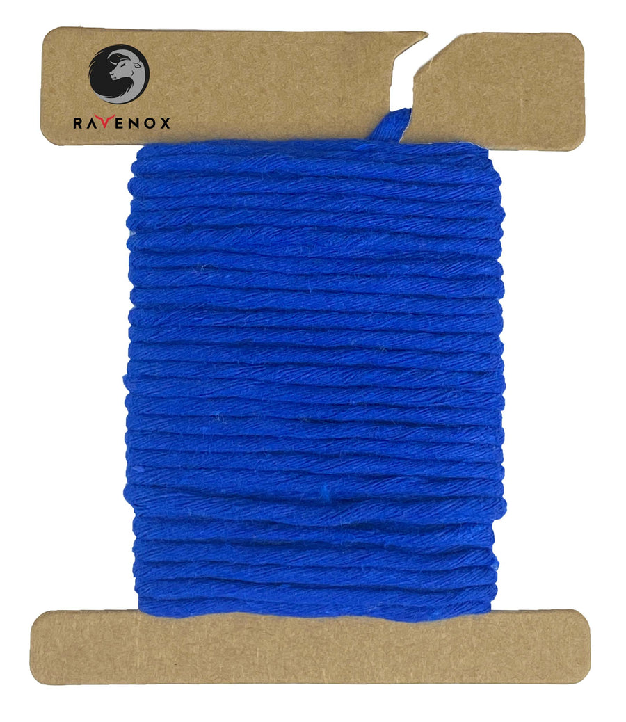 Rich Royal Blue Ravenox Macrame Cord, available in 2mm & 3mm strands, showcased on a cardboard disk highlighting the cord's regal color and texture. (8357477089517)