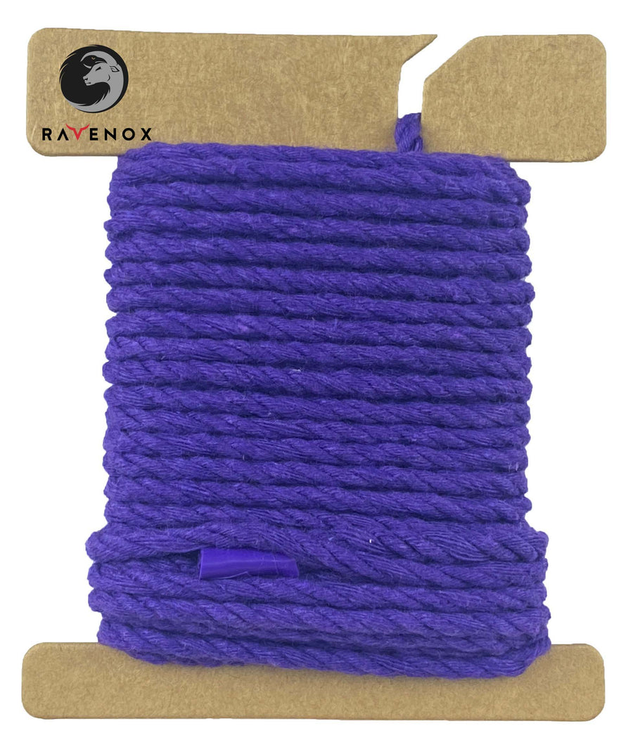 Ravenox Purple Three Strand Twisted Cotton Cord in both 1/8-inch and 3/16-inch widths, gracefully displayed on a cardboard disk to accentuate the cord's rich, luxurious hue. (3714936449)