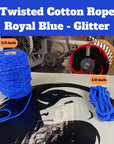 Sparkling Ravenox Royal Blue Glitter Cotton Rope, shining with vibrant color and glimmer, perfect for crafting projects that require a touch of glamour and sophistication. (5878269825)