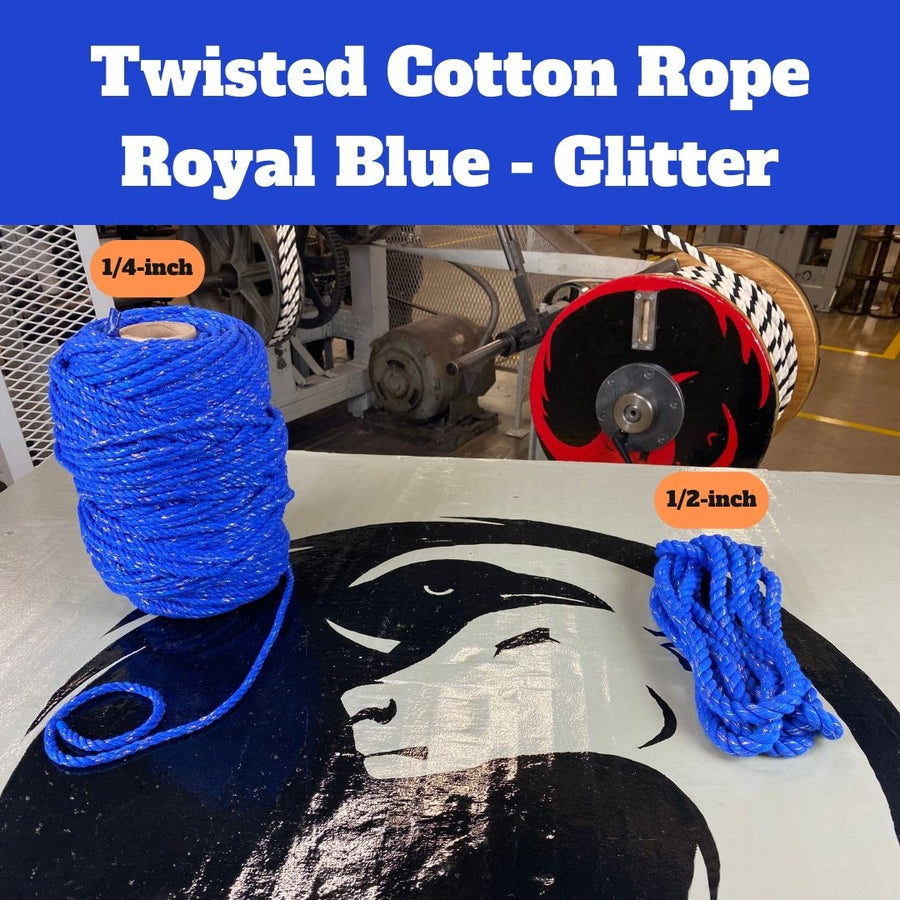 Sparkling Ravenox Royal Blue Glitter Cotton Rope, shining with vibrant color and glimmer, perfect for crafting projects that require a touch of glamour and sophistication. (5878269825)