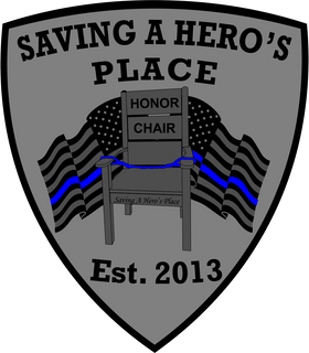 Saving A Hero's Place logo on Ravenox's website, symbolizing tribute to fallen law enforcement officers, with a clickable link directing to the organization's official site.