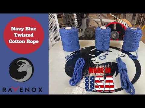 Video highlight of Ravenox's Navy Blue Twisted Cotton Rope on product listing, demonstrating its premium quality for DIY projects, macramé crafts, pet toys, and event décor.