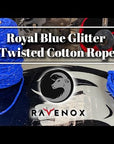 Ravenox Royal Blue Glitter Twisted Cotton Rope video, showcasing sizes, versatile uses for crafting and outdoor adventures, and emphasizing sustainable, eco-friendly manufacturing.