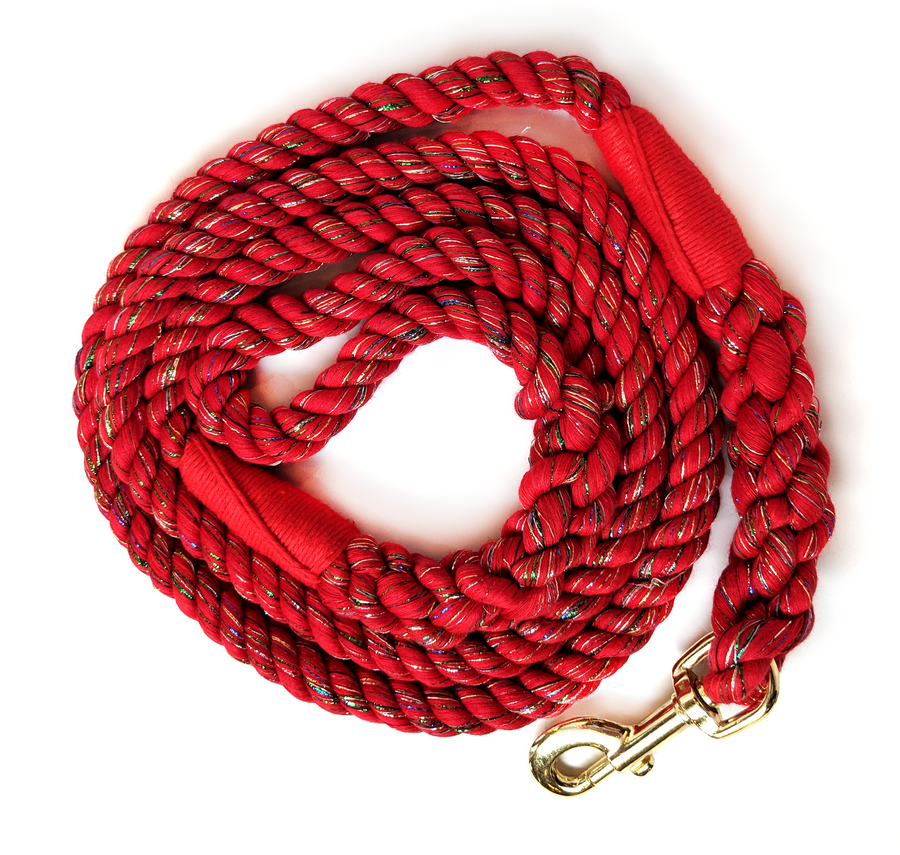 Ravenox Twisted Cotton Rope Dog Leash Walking Dogs Lead Lines Puppies Training Red Glitter (6132388659400)