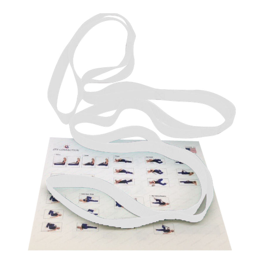 Ravenox Yoga Strap for Stretching and Flexibility in White Pictured Laying on Stretching Poses Guide (683212609)
