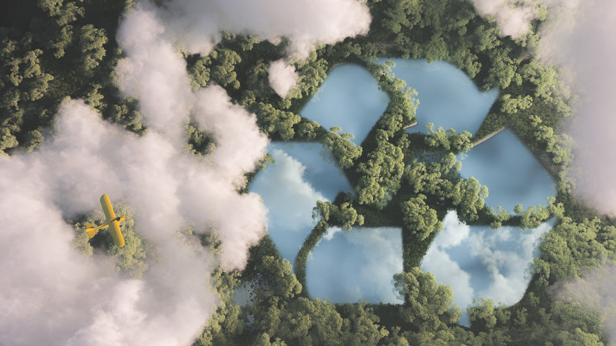 Upcycle or Recycle Logo in Forest Amidst Clouds