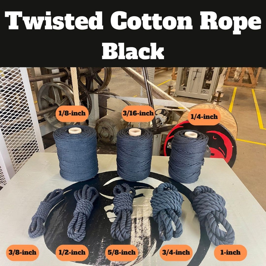 Image showcasing Ravenox's Black 100% Cotton Twisted Rope in various sizes, highlighting its versatile uses and dedication to eco-friendly sustainability – a standout choice on Ravenox product page. (3656007169)