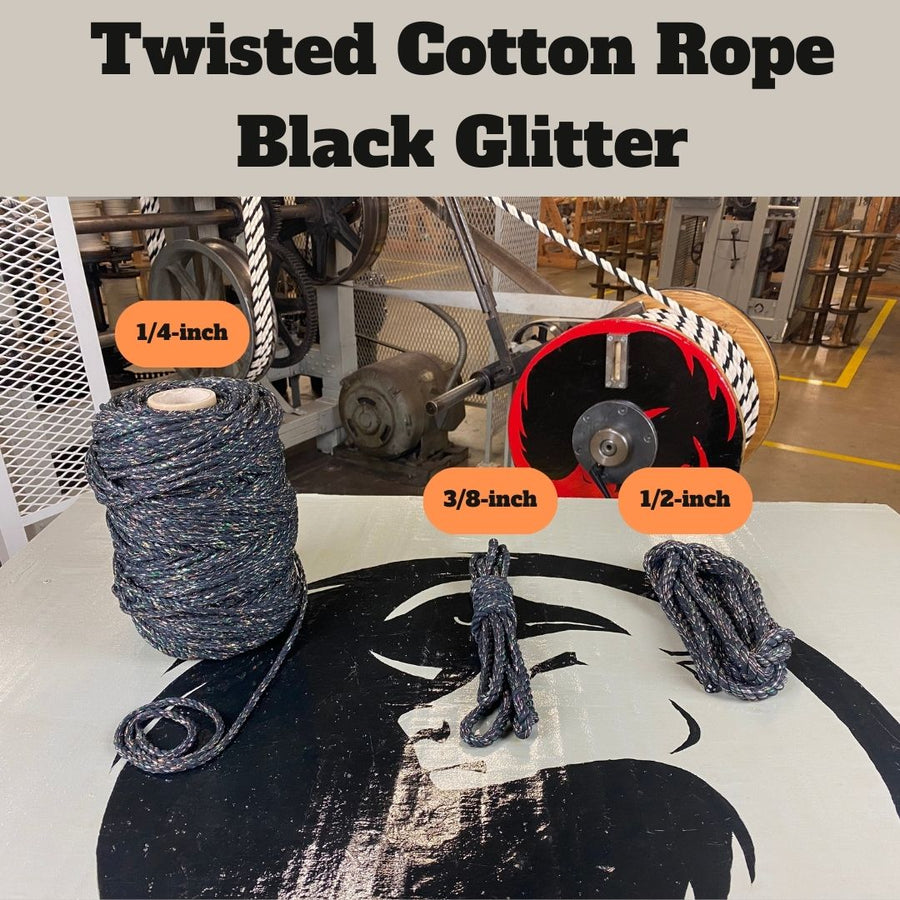Ravenox Glitter Twisted Cotton Rope | Black Cord with Sparkles