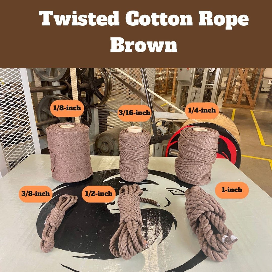 Image featuring different sizes of Ravenox Brown Twisted Cotton Rope, illustrating its diverse applications, as presented on Ravenox's product page. (3846903873)