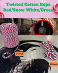 Festive Ravenox Cotton Rope in Christmas colors of Red, White, and Green, perfect for holiday crafts, decorations, or any seasonal DIY project (8345980801)