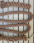 Ravenox Brown Cotton Horse Lead: 10 FT hand-assembled lead with 8 FT of twisted cotton and a 2 FT nickel-plated chain. Made in the USA, perfect for training and leading with confidence. (1806013268058)