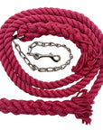 Ravenox pink twisted cotton horse lead with an integrated chain and snap attachment. (1806013268058)