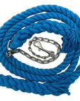 Ravenox Turquoise Cotton Horse Lead: 10 FT hand-assembled lead featuring 8 FT of twisted cotton and a 2 FT nickel-plated chain. Crafted in the USA for stylish, confident training and leading. (1806013268058)