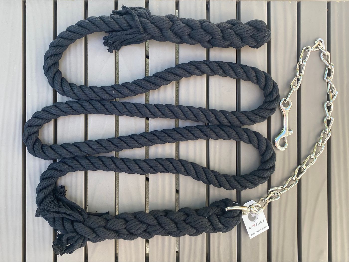 Ravenox Handmade Cotton Rope Horse Lead with Chain Black (1806013268058)