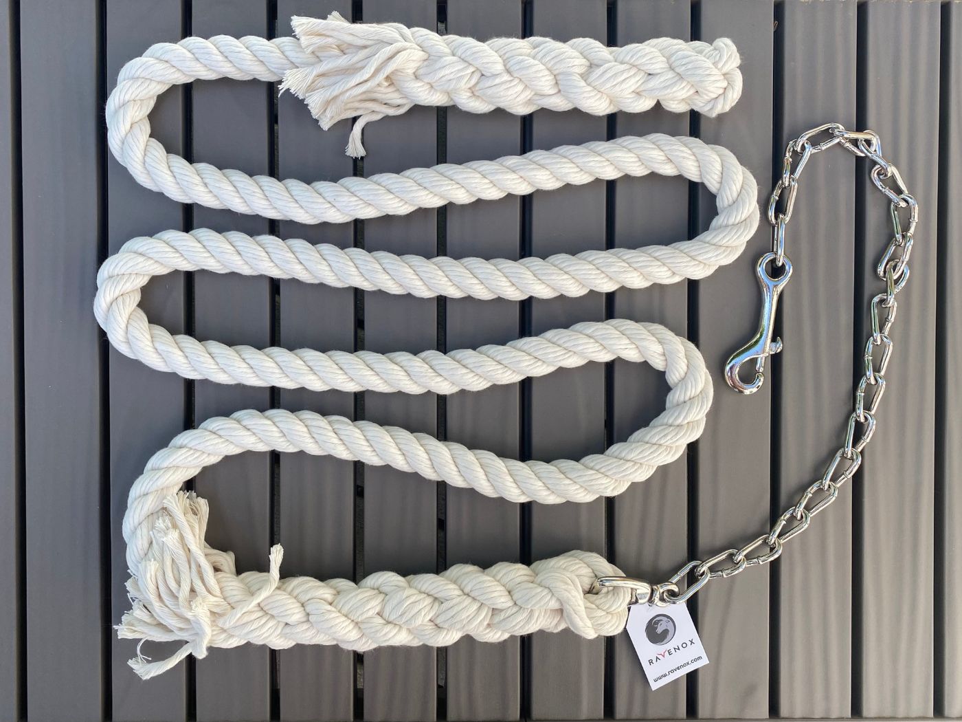 Ravenox Handmade 100 Cotton Rope Horse Lead with Chain Natural White (1806013268058)
