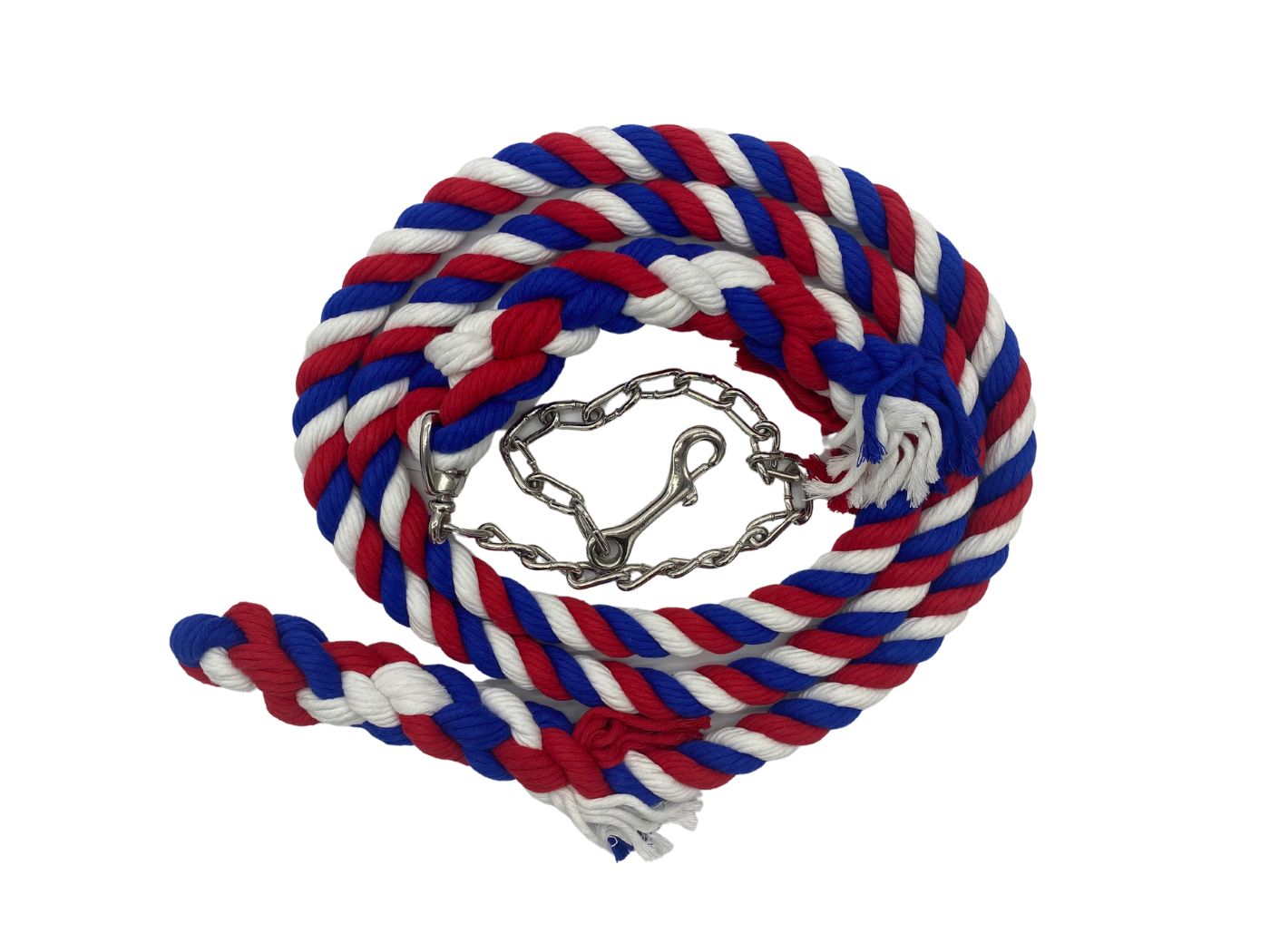 Ravenox Handmade Cotton Rope Horse Lead with Chain Red White Blue (1806013268058)