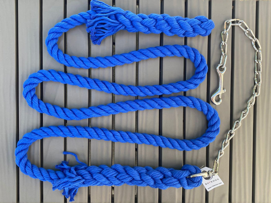 Ravenox Handmade Cotton Rope Horse Lead with Chain Royal Blue (1806013268058)