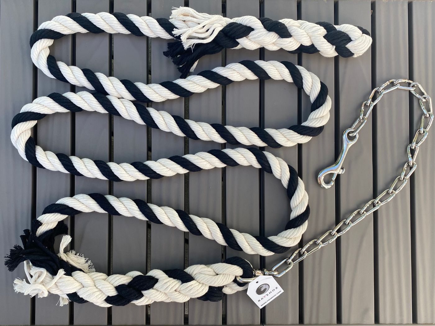 Ravenox Handmade Cotton Rope Horse Lead with Chain White White Black (1806013268058)