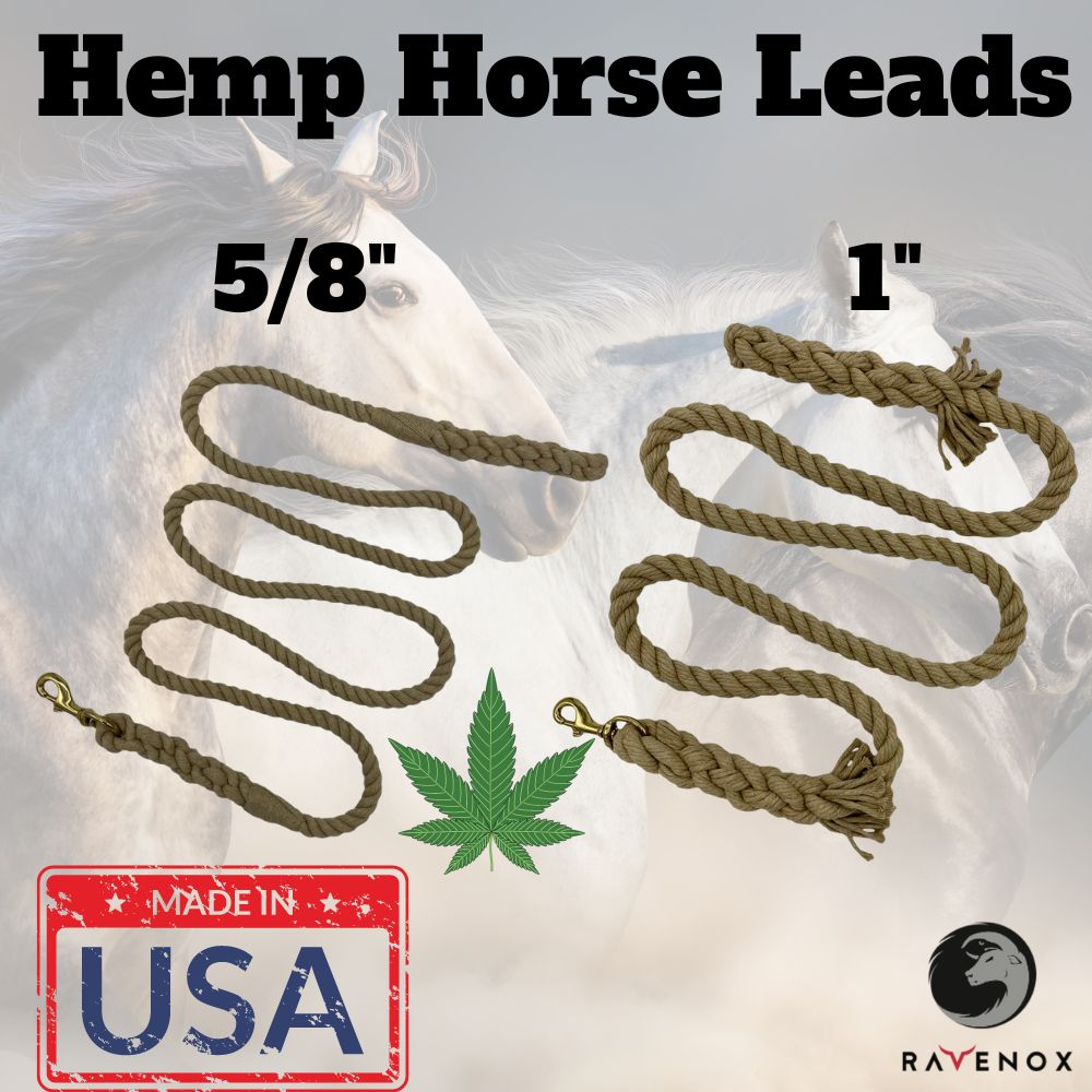 Comparison image of 1-inch and 5/8-inch hemp rope horse leads, highlighting the contrast in diameter and texture. (7105368162504)