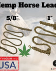 Comparison image of 1-inch and 5/8-inch hemp rope horse leads, highlighting the contrast in diameter and texture. (7105368162504)