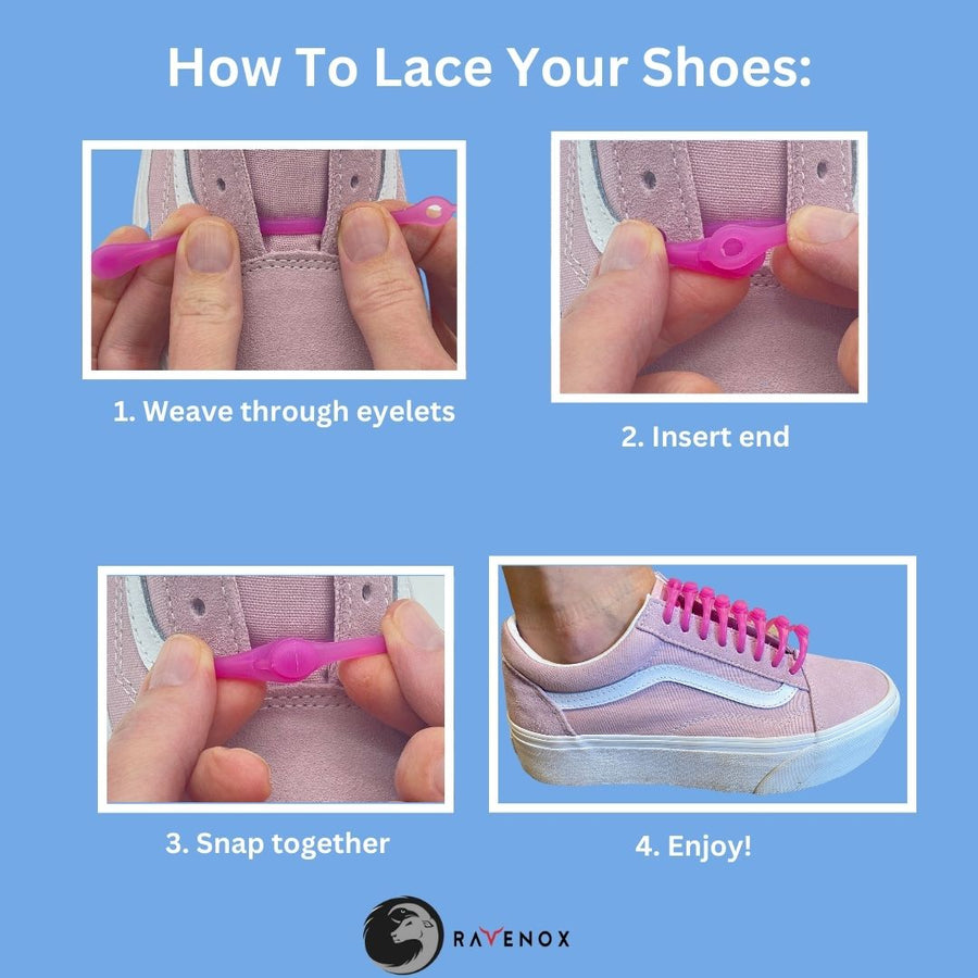 Step-by-step instructions for No Tie Silicone Shoelaces - Easy installation for hassle-free footwear. (8198507823341)