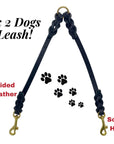 Ravenox Coupler Black Leather Dog Leash Splitter, Brace Leash for Walking 2 Dogs on 1 Leash, Tangle Free Dog Walking, Double Dog Walker (8151625892077)