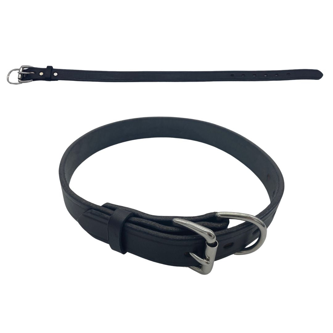 Large - Black Latigo Leather Dog Collar (Back View) A testament to American craftsmanship. Detailed to perfection. (7923369541869)