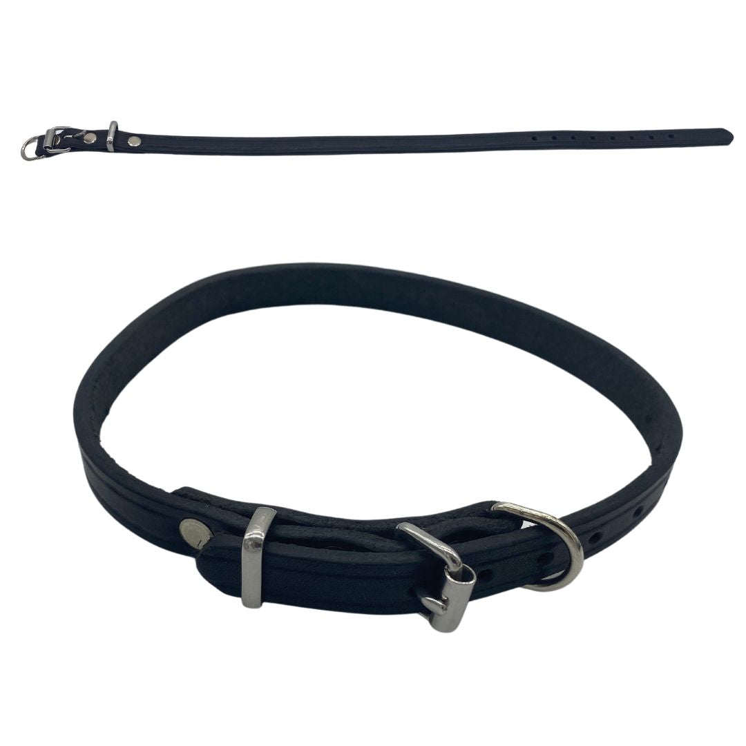 Small - Black Latigo Leather Dog Collar (Back View) Dive into the details. Exquisite craftsmanship evident in every inch. (7923369541869)