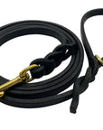 Ravenox 6 FT Braided Leather Dog Leash in a black swatch. Crafted from burgundy & black latigo leather, this one-piece design features braided ends, solid brass hardware, and hand-beveled edges for a smooth feel. Made by skilled Amish artisans (7749496832237)