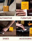 Collage image featuring Leather Honey Leather Care Wipes (10 Pack) used on automotive interiors, furniture, shoes, and accessories, illustrating the product's effectiveness across a variety of leather items and settings. (8289571373293)