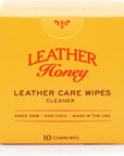Image of the Leather Honey Leather Care Wipes (10 Pack) box, showcasing its compact and convenient packaging, with individual wipes visible, indicating their readiness for immediate leather cleaning use. (8289571373293)