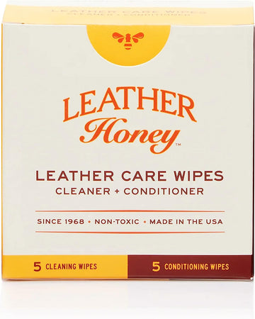 Image of Leather Care Wipes (10 Pack) - 5 Cleaner and 5 Conditioner Wipes, displaying a combination package with 5 conditioning wipes and 5 textured cleaning wipes, offering a complete leather cleaning and conditioning solution. These durable towelettes are infused with non-toxic leather conditioner or cleaner, featuring a unique raised texture for effective dirt removal. (8289579761901)