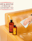Image of Leather Honey Leather Conditioner applied on a couch, demonstrating its effectiveness in providing 6 months of protection for both new and old leather surfaces. (8287935725805)