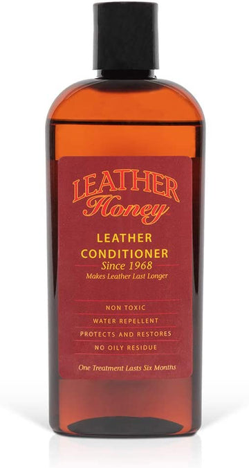 8 oz bottle of Leather Honey Leather Conditioner on a neutral background, showcasing its label and design, ideal for conditioning and protecting various leather items. (8287935725805)