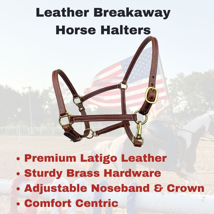 Ravenox Leather Breakaway Horse Halter detailed view, highlighting adjustable noseband, premium latigo leather finish, and durable brass fittings – a testament to Amish craftsmanship and top-tier equestrian essentials. (8233982951661)
